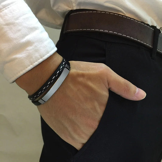Bracelet cuir homme "VNOX"