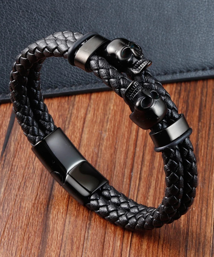 Bracelet CUIR HOMME "SKULLS"