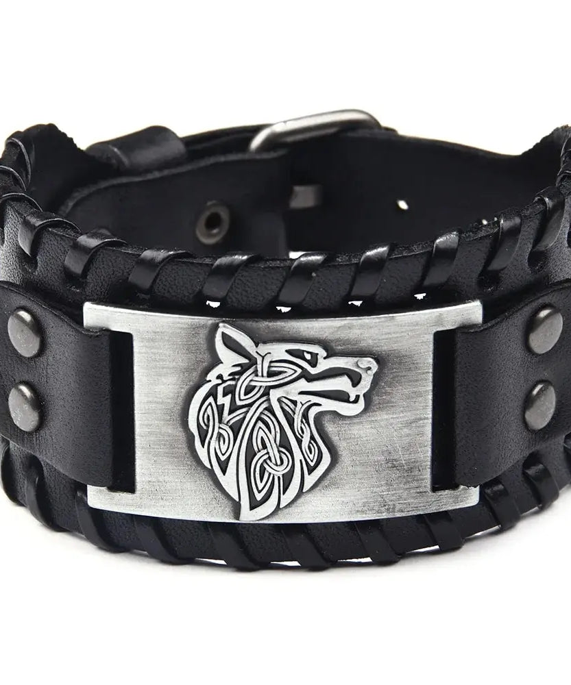Bracelet CUIR homme "TETE DE LOUP"