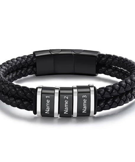 Bracelets avec nom personnalisé pour hommes, en cuir, avec noms de famille de 1 à 5 noms, cadeaux personnalisés, bijoux pour papa, mari, fils