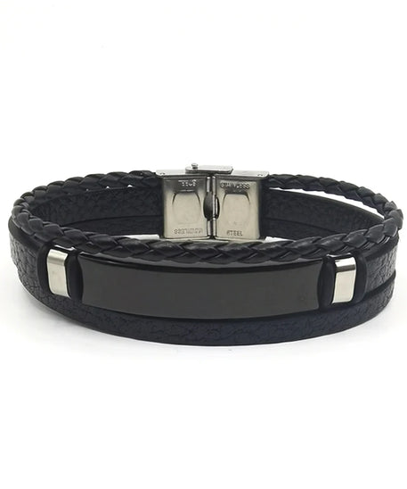 Punk texte personnalisé 3 bandes Bracelets en cuir graver logo nom Bracelet en acier inoxydable pour femmes hommes Lot de gros