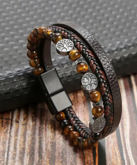 Bracelet cuir homme "TIGER EYE"