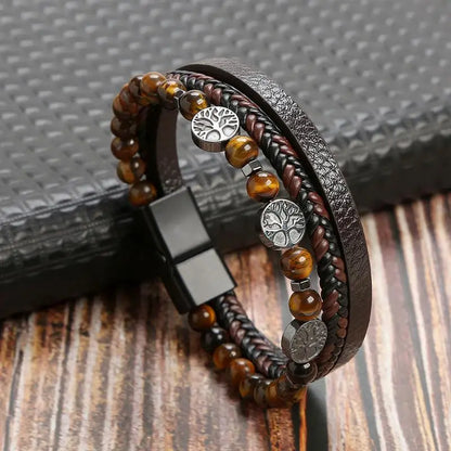 Bracelet cuir homme "TIGER EYE"