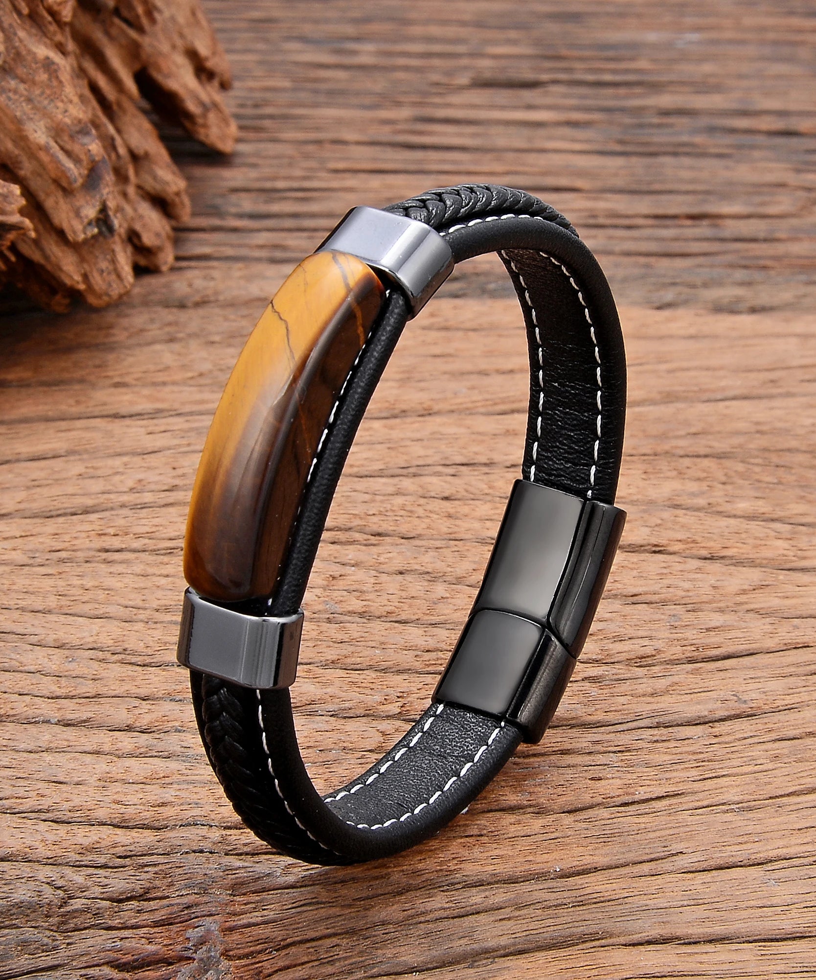 Bracelet cuir homme "HEMATITE"