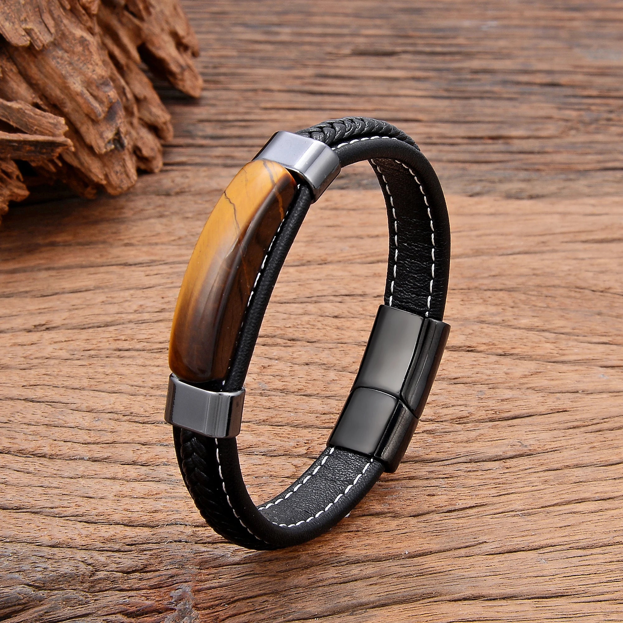Bracelet cuir homme "HEMATITE"