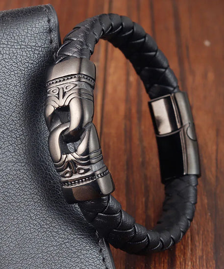 Bracelet cuir homme "DOUBLE TEETH"