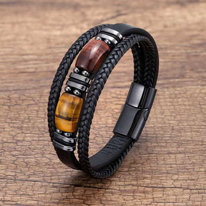 Bracelet cuir Homme "DOUBLE STONE"