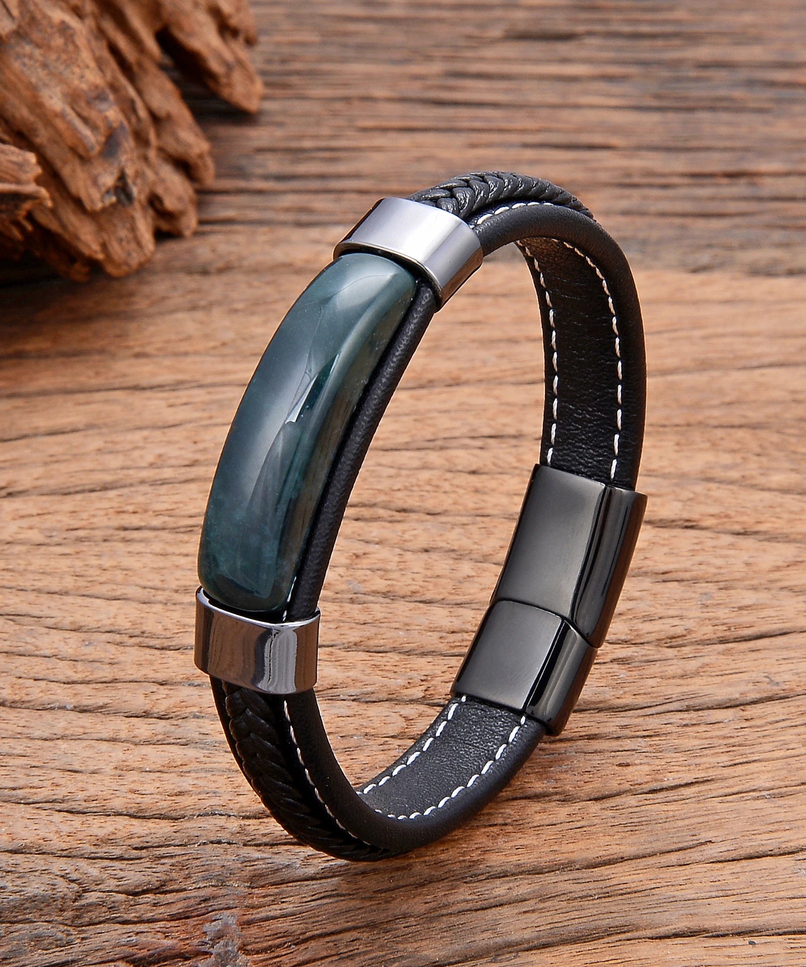 Bracelet cuir homme "HEMATITE"