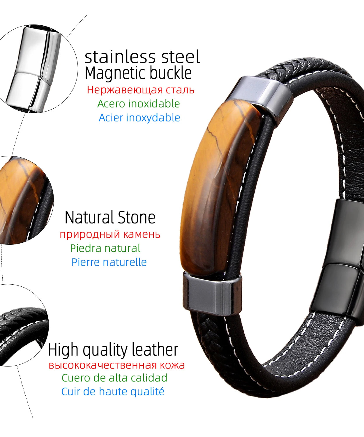 Bracelet cuir homme "HEMATITE"