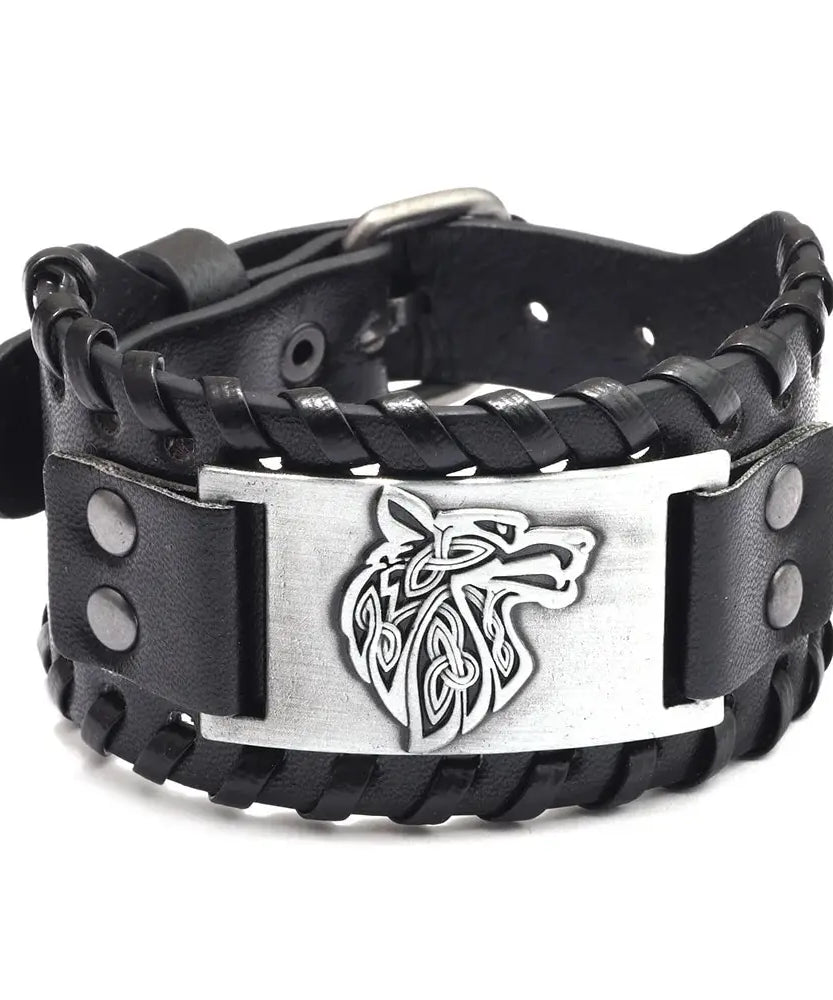 Bracelet CUIR homme "TETE DE LOUP"