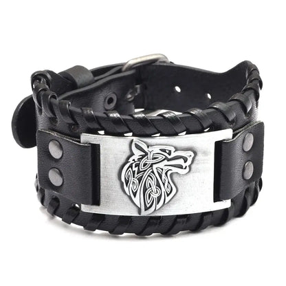 Bracelet CUIR homme "TETE DE LOUP"