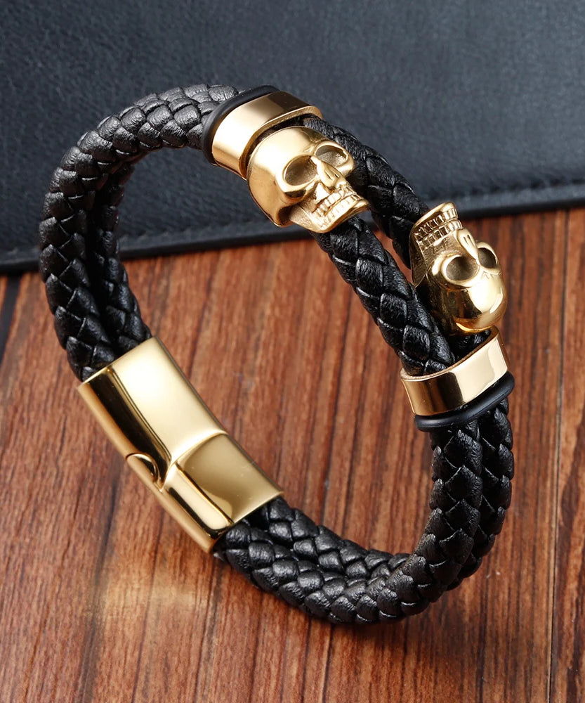 Bracelet CUIR HOMME "SKULLS"