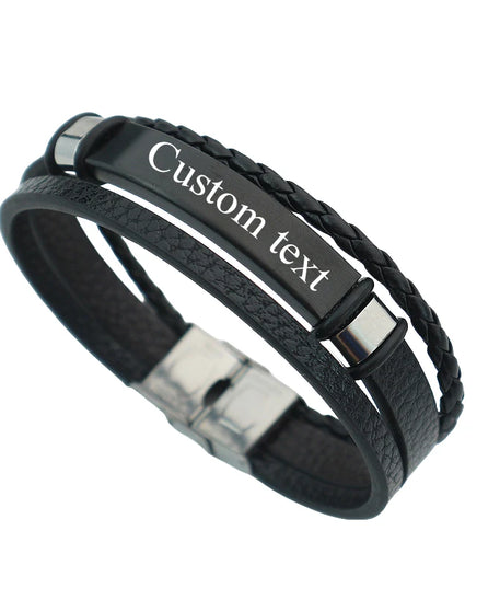 Punk texte personnalisé 3 bandes Bracelets en cuir graver logo nom Bracelet en acier inoxydable pour femmes hommes Lot de gros