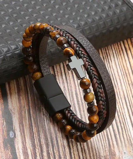 Bracelet cuir homme "TIGER EYE"
