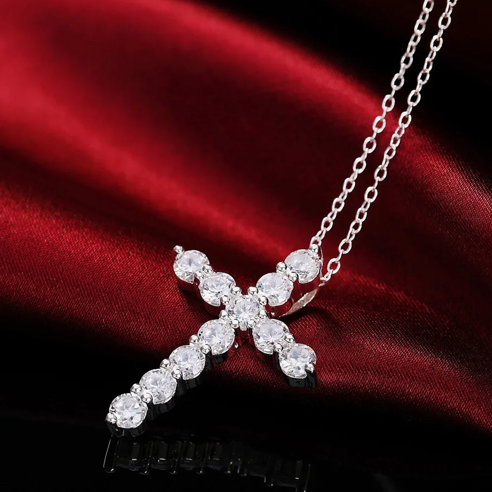 Chaine ARGENT Homme avec croix en cristal