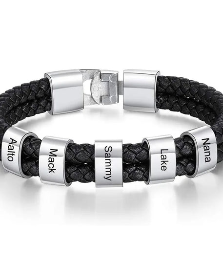 Bracelets avec nom personnalisé pour hommes, en cuir, avec noms de famille de 1 à 5 noms, cadeaux personnalisés, bijoux pour papa, mari, fils