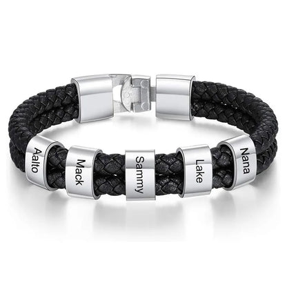 Bracelets avec nom personnalisé pour hommes, en cuir, avec noms de famille de 1 à 5 noms, cadeaux personnalisés, bijoux pour papa, mari, fils