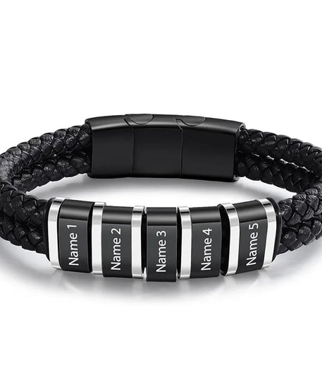 Bracelets avec nom personnalisé pour hommes, en cuir, avec noms de famille de 1 à 5 noms, cadeaux personnalisés, bijoux pour papa, mari, fils