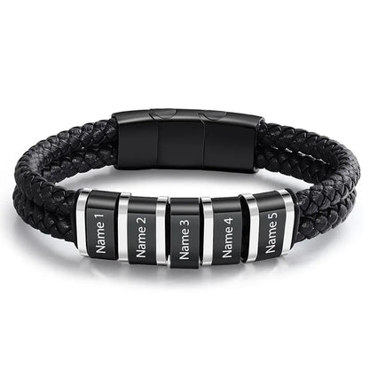 Bracelets avec nom personnalisé pour hommes, en cuir, avec noms de famille de 1 à 5 noms, cadeaux personnalisés, bijoux pour papa, mari, fils
