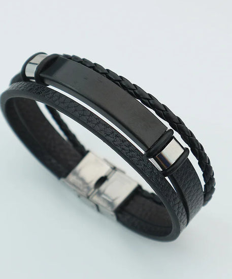 Punk texte personnalisé 3 bandes Bracelets en cuir graver logo nom Bracelet en acier inoxydable pour femmes hommes Lot de gros