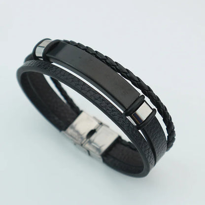 Punk texte personnalisé 3 bandes Bracelets en cuir graver logo nom Bracelet en acier inoxydable pour femmes hommes Lot de gros