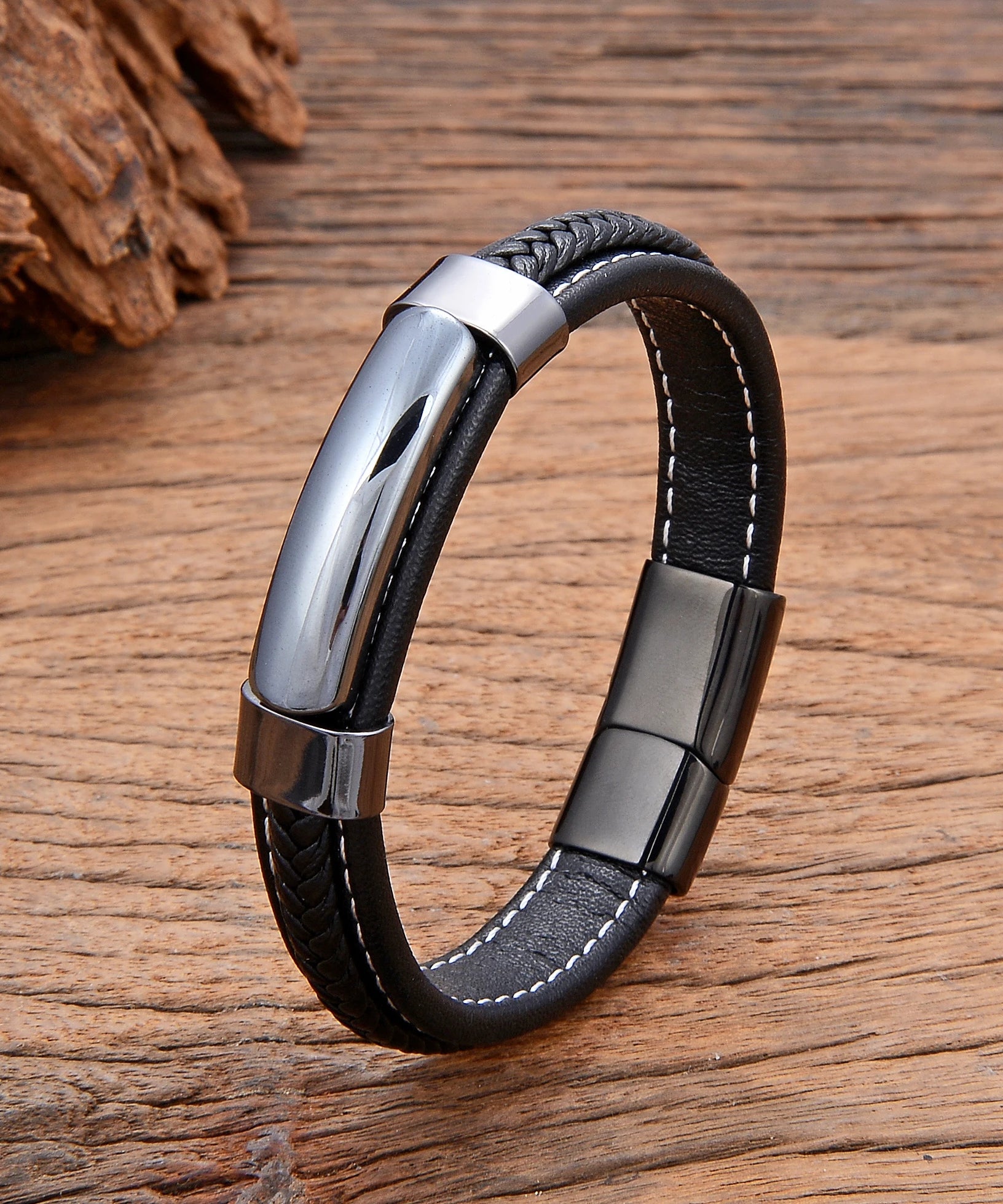 Bracelet cuir homme "HEMATITE"