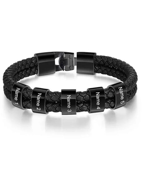 Bracelets avec nom personnalisé pour hommes, en cuir, avec noms de famille de 1 à 5 noms, cadeaux personnalisés, bijoux pour papa, mari, fils