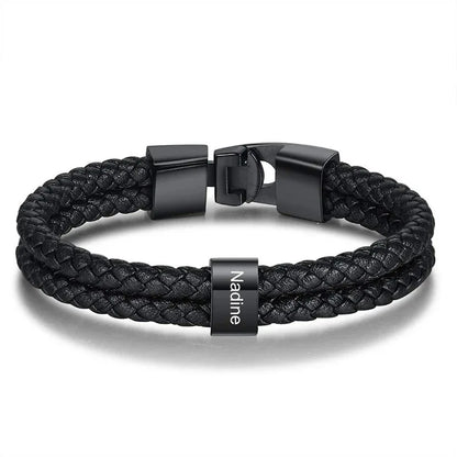 Bracelets avec nom personnalisé pour hommes, en cuir, avec noms de famille de 1 à 5 noms, cadeaux personnalisés, bijoux pour papa, mari, fils