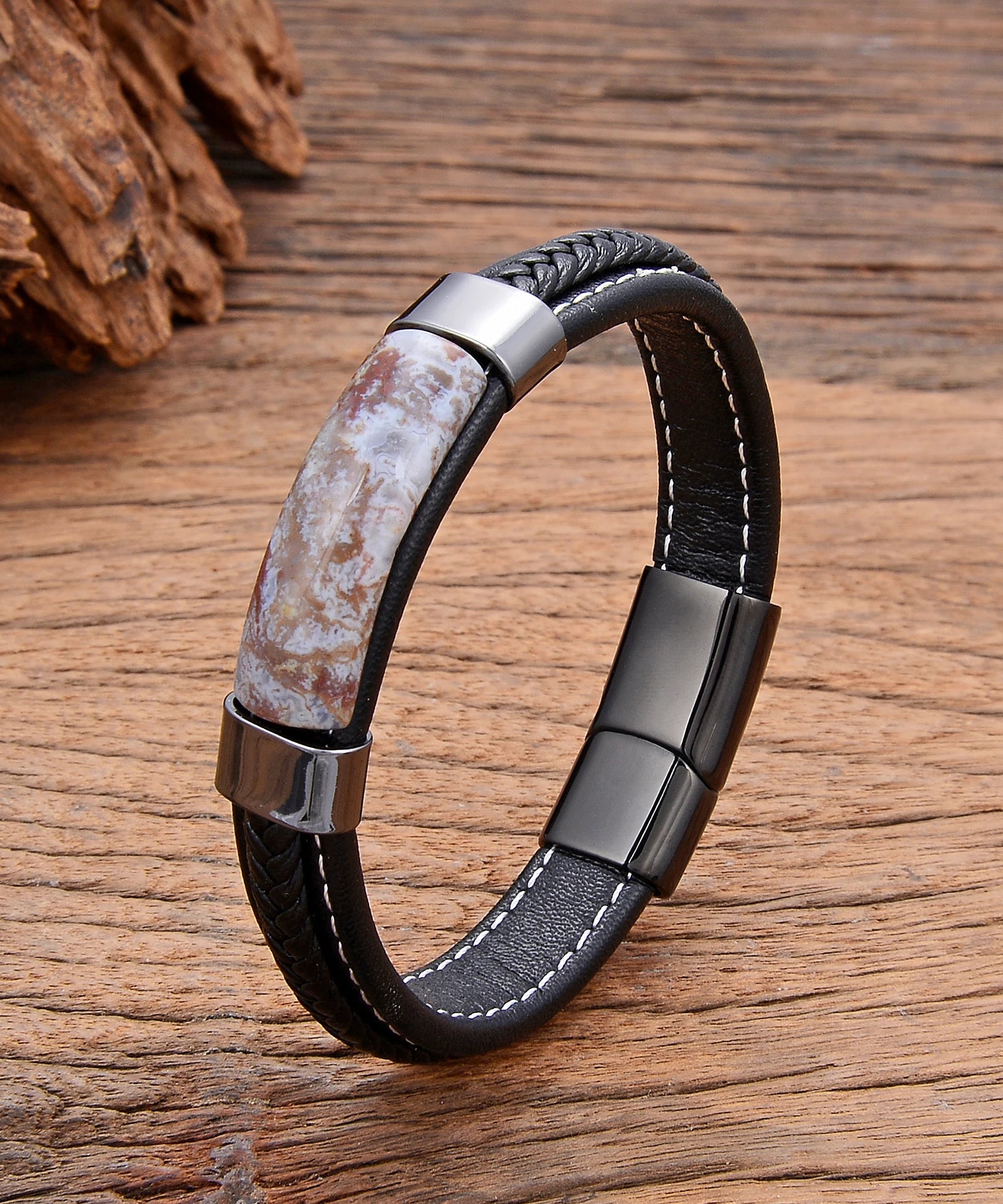 Bracelet cuir homme "HEMATITE"