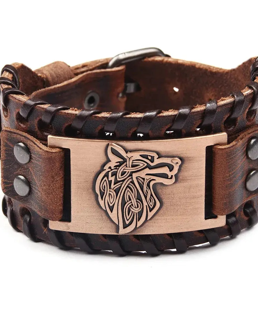 Bracelet CUIR homme "TETE DE LOUP"