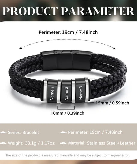 Bracelets avec nom personnalisé pour hommes, en cuir, avec noms de famille de 1 à 5 noms, cadeaux personnalisés, bijoux pour papa, mari, fils