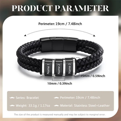 Bracelets avec nom personnalisé pour hommes, en cuir, avec noms de famille de 1 à 5 noms, cadeaux personnalisés, bijoux pour papa, mari, fils