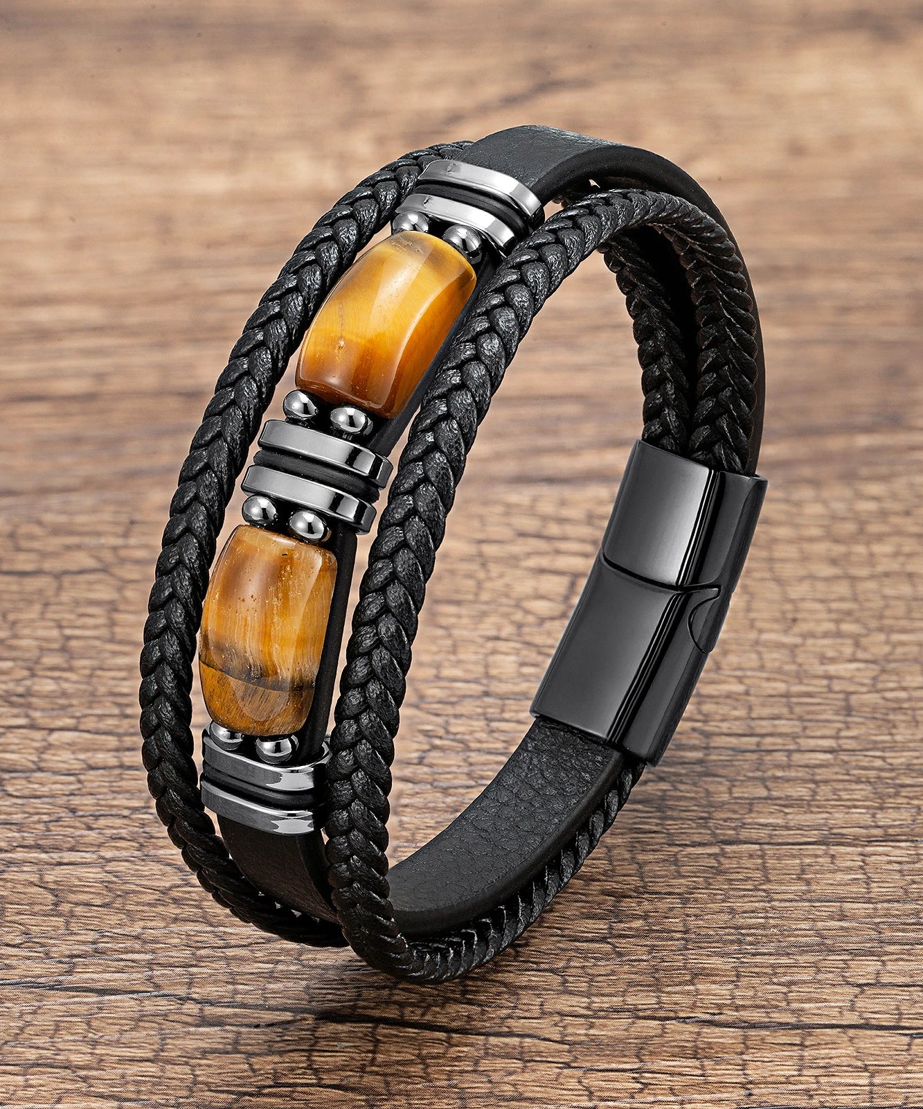 Bracelet cuir Homme "DOUBLE STONE"