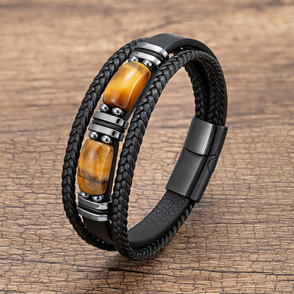 Bracelet cuir Homme "DOUBLE STONE"